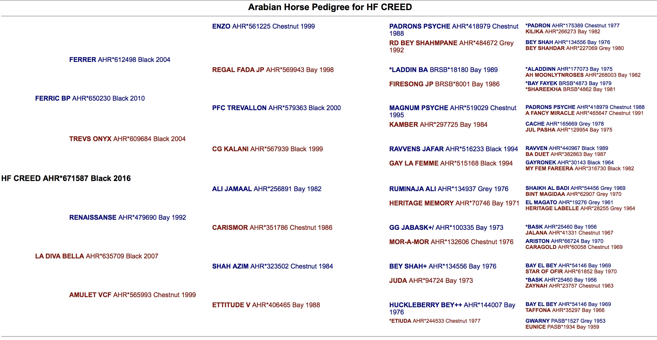 HF Creed pedigree