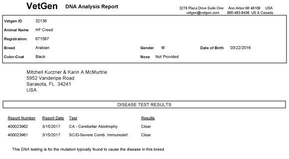 CA and SCID test results